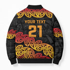 New Zealand Rugby Pacific Custom Bomber Puffer Jacket Rangatira Maori Kowhaiwhai Pattern - Aussie Hoodie