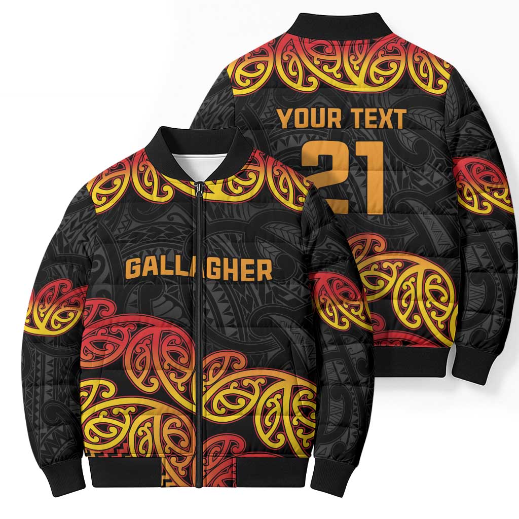 New Zealand Rugby Pacific Custom Bomber Puffer Jacket Rangatira Maori Kowhaiwhai Pattern - Aussie Hoodie