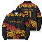 New Zealand Rugby Pacific Custom Bomber Puffer Jacket Rangatira Maori Kowhaiwhai Pattern - Aussie Hoodie