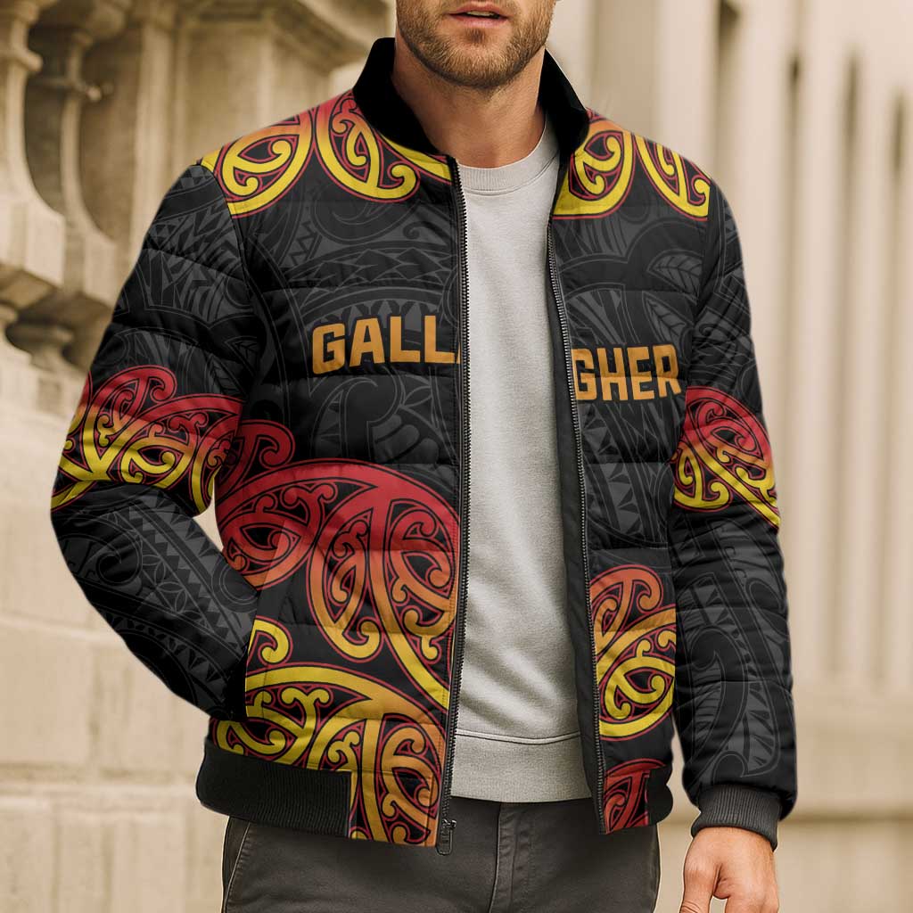 New Zealand Rugby Pacific Custom Bomber Puffer Jacket Rangatira Maori Kowhaiwhai Pattern - Aussie Hoodie
