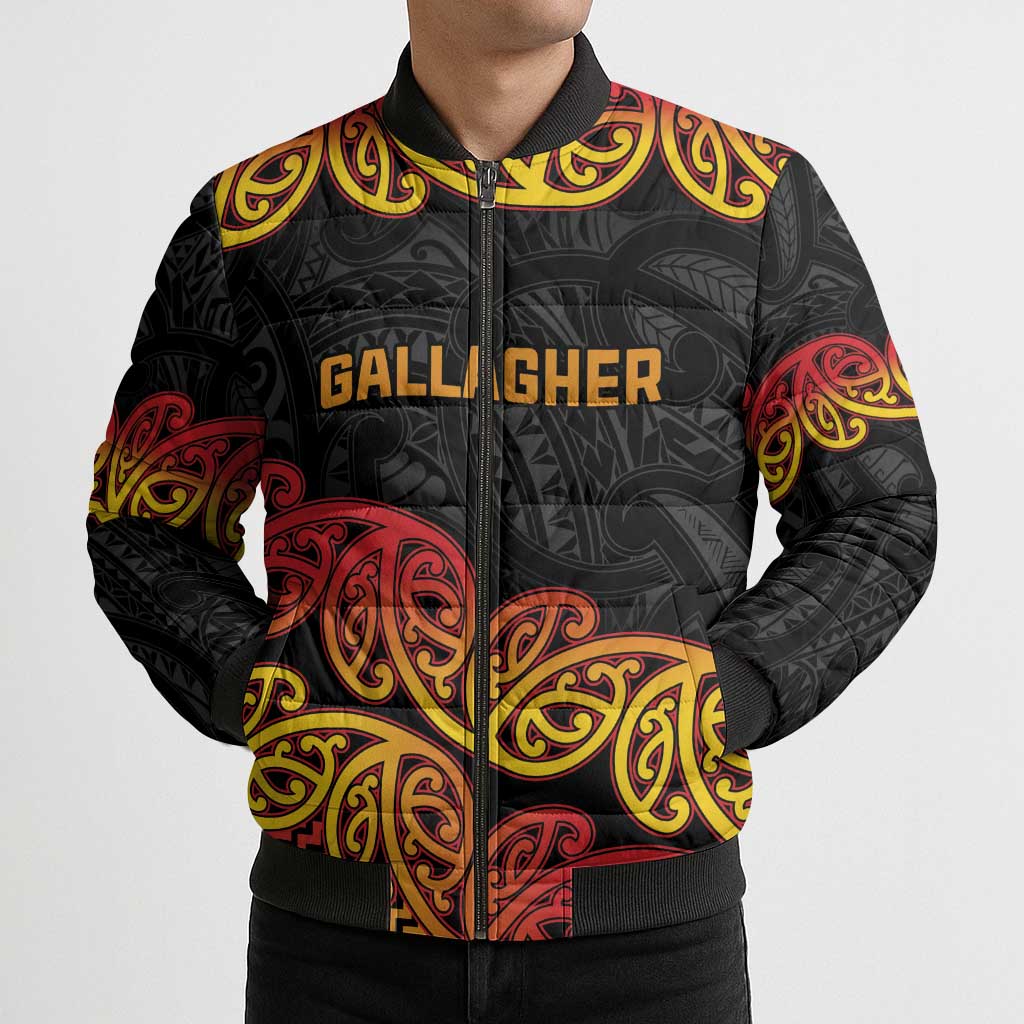 New Zealand Rugby Pacific Custom Bomber Puffer Jacket Rangatira Maori Kowhaiwhai Pattern - Aussie Hoodie