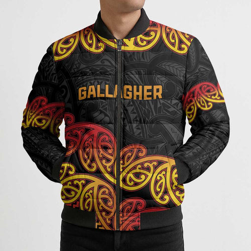 New Zealand Rugby Pacific Custom Bomber Puffer Jacket Rangatira Maori Kowhaiwhai Pattern - Aussie Hoodie