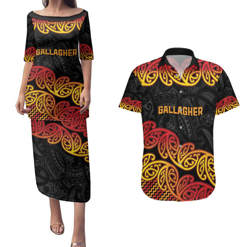 New Zealand Rugby Pacific Custom Couples Matching Puletasi and Hawaiian Shirt Rangatira Maori Kowhaiwhai Pattern