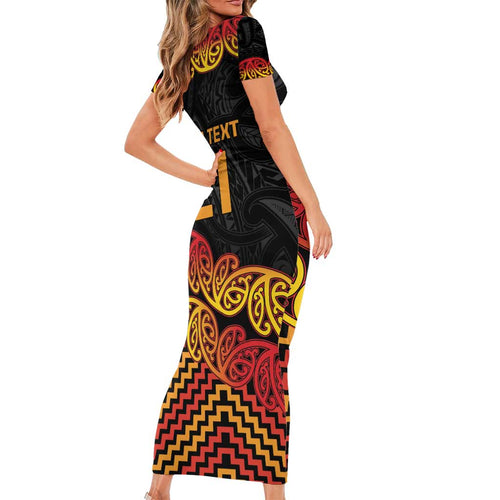 New Zealand Rugby Pacific Custom Family Matching Short Sleeve Bodycon Dress and Hawaiian Shirt Rangatira Maori Kowhaiwhai Pattern