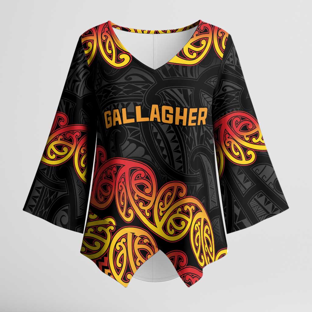 New Zealand Rugby Pacific Custom Kimono Sleeve Blouse Rangatira Maori Kowhaiwhai Pattern - Aussie Hoodie