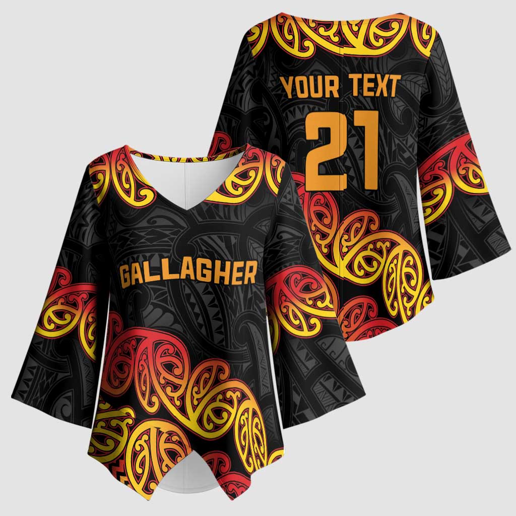 New Zealand Rugby Pacific Custom Kimono Sleeve Blouse Rangatira Maori Kowhaiwhai Pattern - Aussie Hoodie