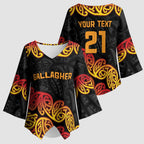 New Zealand Rugby Pacific Custom Kimono Sleeve Blouse Rangatira Maori Kowhaiwhai Pattern - Aussie Hoodie