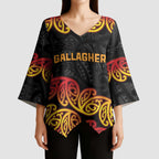 New Zealand Rugby Pacific Custom Kimono Sleeve Blouse Rangatira Maori Kowhaiwhai Pattern - Aussie Hoodie