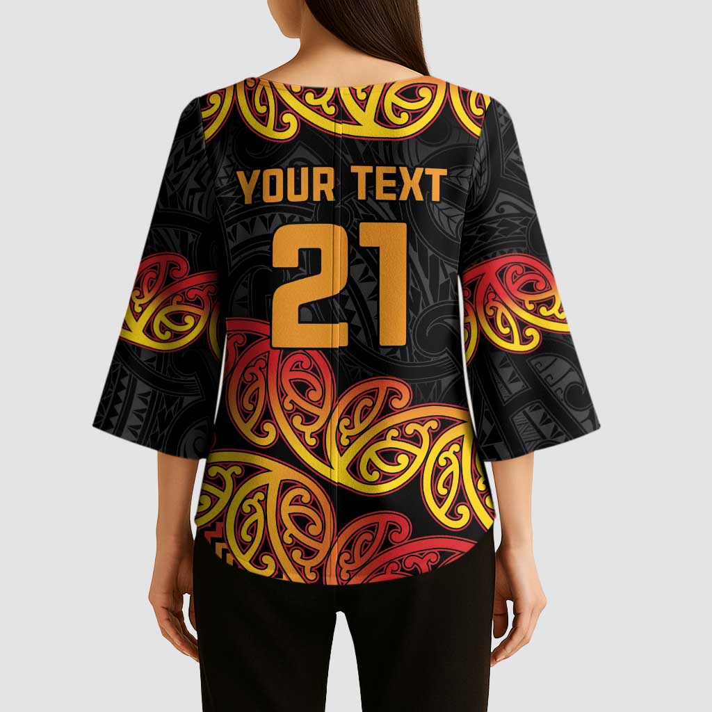 New Zealand Rugby Pacific Custom Kimono Sleeve Blouse Rangatira Maori Kowhaiwhai Pattern - Aussie Hoodie