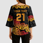 New Zealand Rugby Pacific Custom Kimono Sleeve Blouse Rangatira Maori Kowhaiwhai Pattern - Aussie Hoodie
