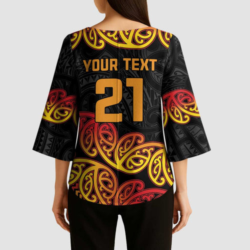 New Zealand Rugby Pacific Custom Kimono Sleeve Blouse Rangatira Maori Kowhaiwhai Pattern - Aussie Hoodie