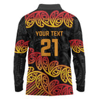 New Zealand Rugby Pacific Custom Long Sleeve Polo Shirt Rangatira Maori Kowhaiwhai Pattern