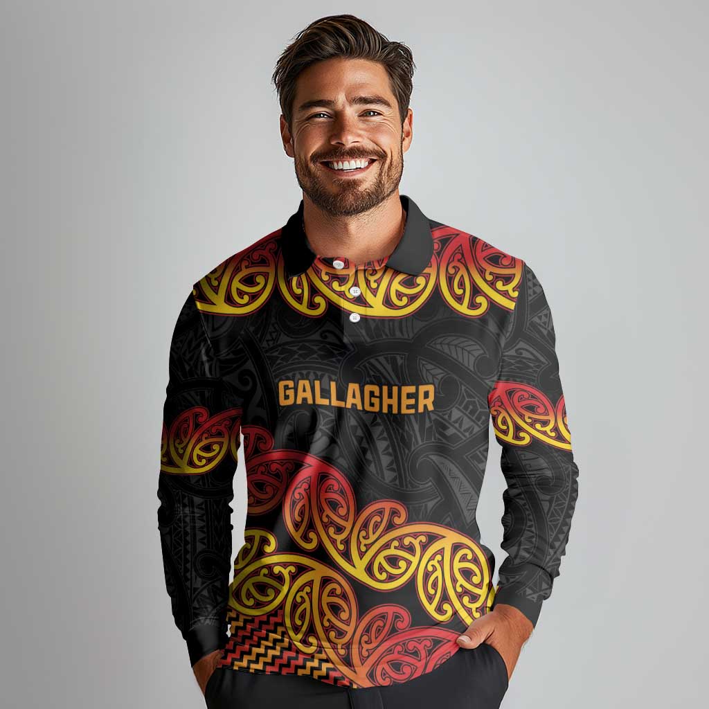 New Zealand Rugby Pacific Custom Long Sleeve Polo Shirt Rangatira Maori Kowhaiwhai Pattern