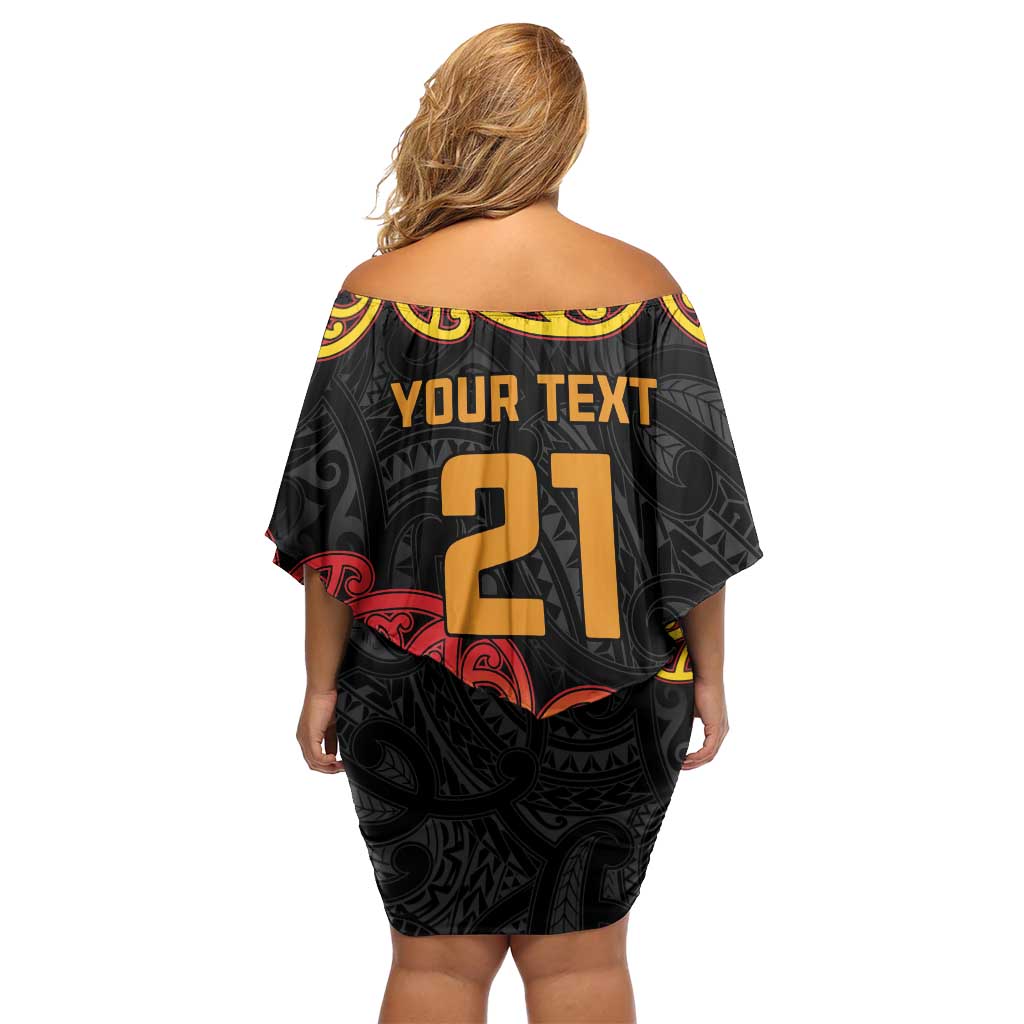New Zealand Rugby Pacific Custom Off Shoulder Short Dress Rangatira Maori Kowhaiwhai Pattern