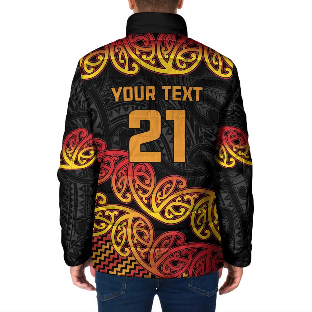 New Zealand Rugby Pacific Custom Padded Jacket Rangatira Maori Kowhaiwhai Pattern - Aussie Hoodie