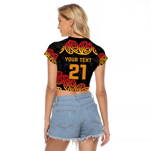 New Zealand Rugby Pacific Custom Raglan Cropped T Shirt Rangatira Maori Kowhaiwhai Pattern