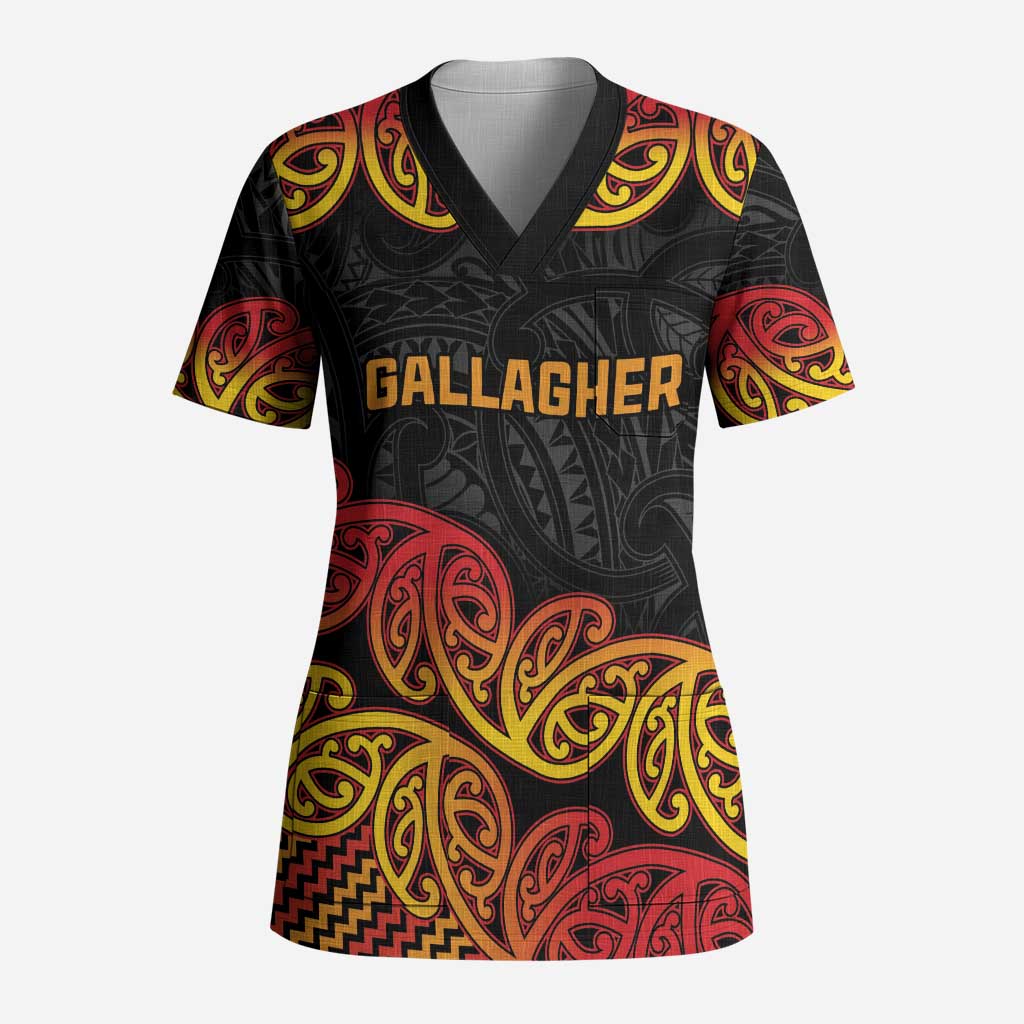 New Zealand Rugby Pacific Custom Scrub Top Rangatira Maori Kowhaiwhai Pattern - Aussie Hoodie