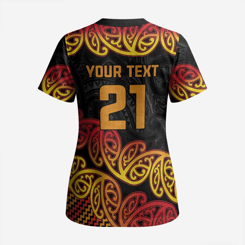 New Zealand Rugby Pacific Custom Scrub Top Rangatira Maori Kowhaiwhai Pattern - Aussie Hoodie