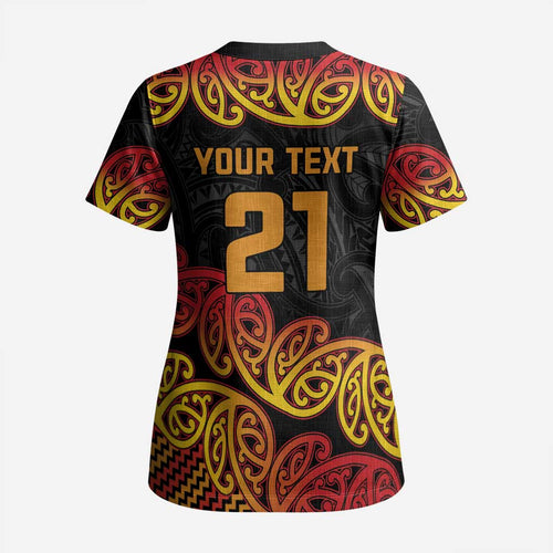 New Zealand Rugby Pacific Custom Scrub Top Rangatira Maori Kowhaiwhai Pattern - Aussie Hoodie