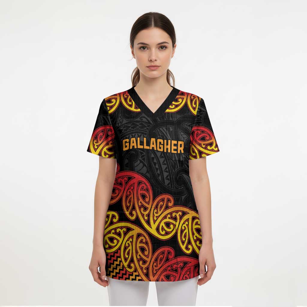 New Zealand Rugby Pacific Custom Scrub Top Rangatira Maori Kowhaiwhai Pattern - Aussie Hoodie