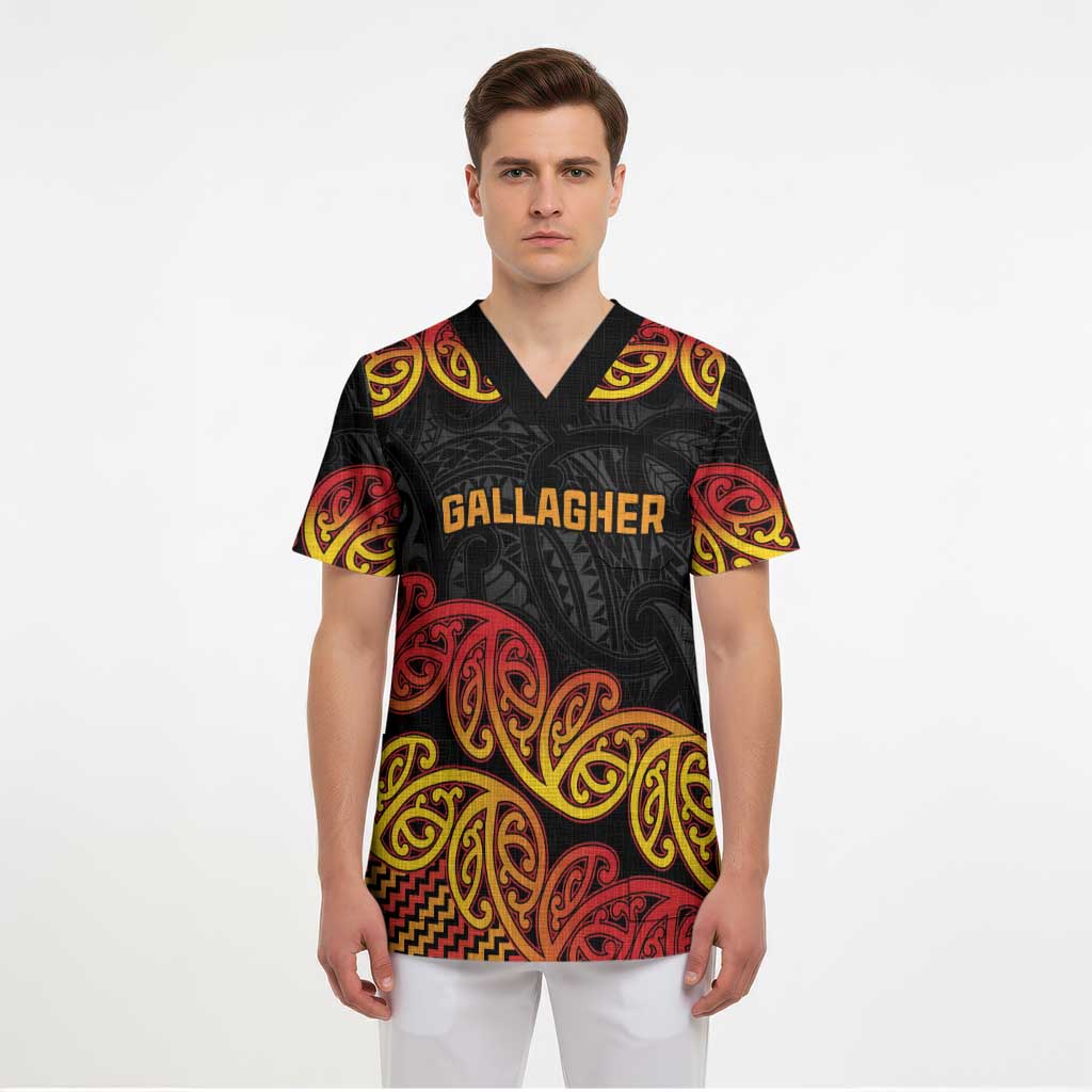 New Zealand Rugby Pacific Custom Scrub Top Rangatira Maori Kowhaiwhai Pattern - Aussie Hoodie