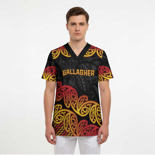 New Zealand Rugby Pacific Custom Scrub Top Rangatira Maori Kowhaiwhai Pattern - Aussie Hoodie