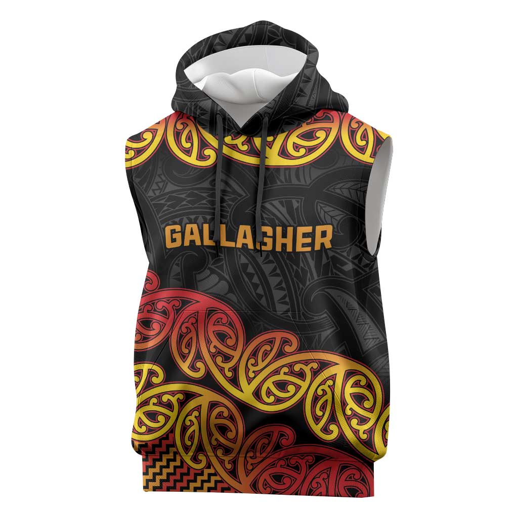 New Zealand Rugby Pacific Custom Sleeveless Hoodie Rangatira Maori Kowhaiwhai Pattern - Aussie Hoodie
