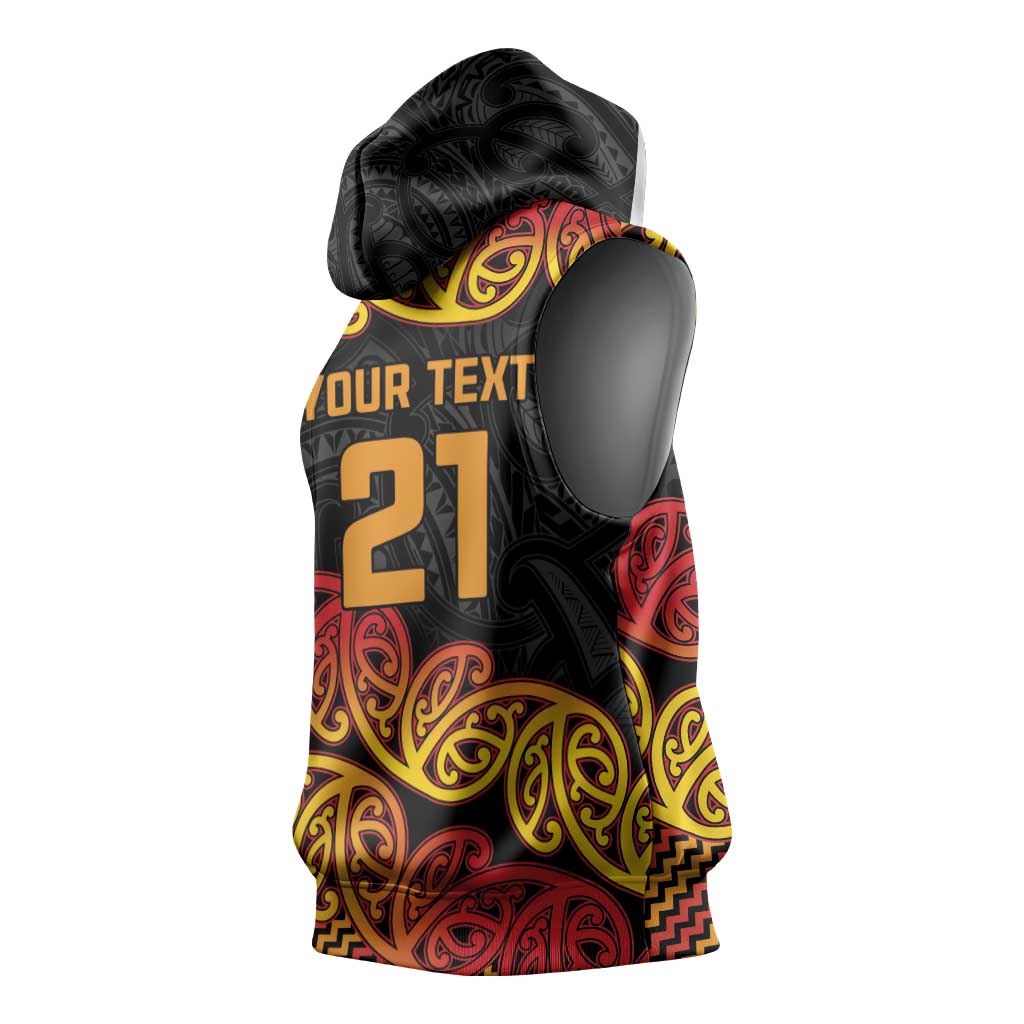 New Zealand Rugby Pacific Custom Sleeveless Hoodie Rangatira Maori Kowhaiwhai Pattern - Aussie Hoodie