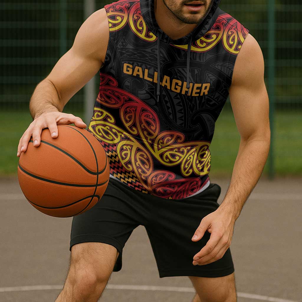 New Zealand Rugby Pacific Custom Sleeveless Hoodie Rangatira Maori Kowhaiwhai Pattern - Aussie Hoodie
