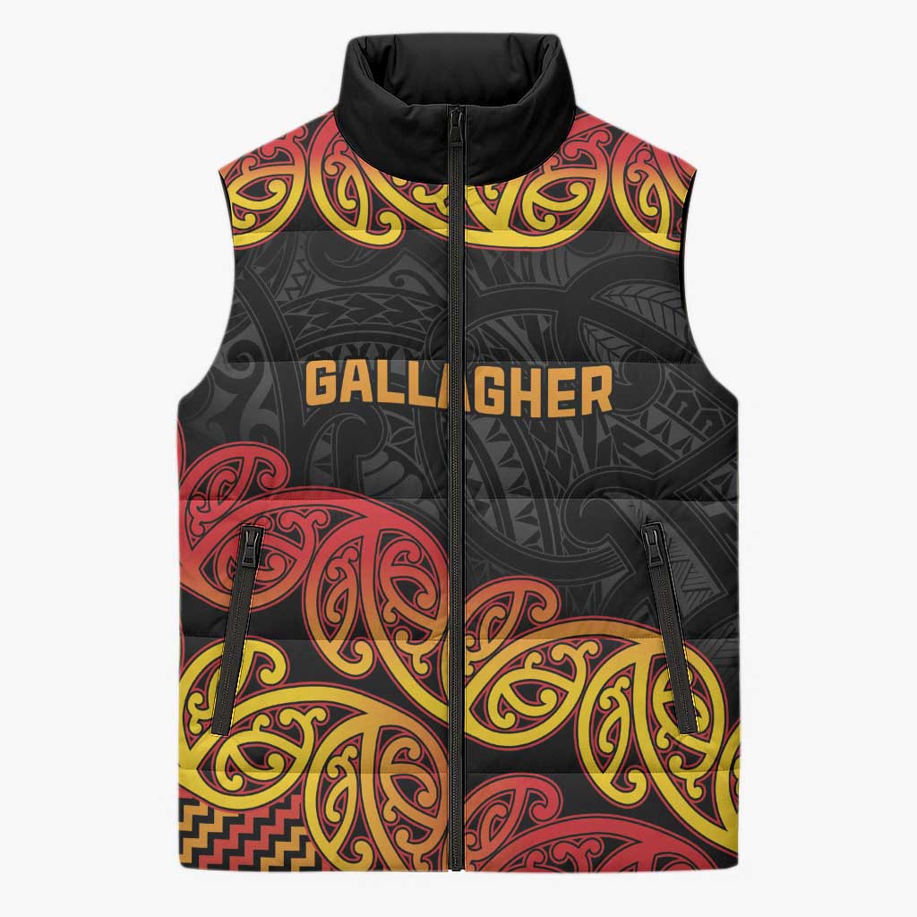 New Zealand Rugby Pacific Custom Sleeveless Puffer Jacket Rangatira Maori Kowhaiwhai Pattern - Aussie Hoodie