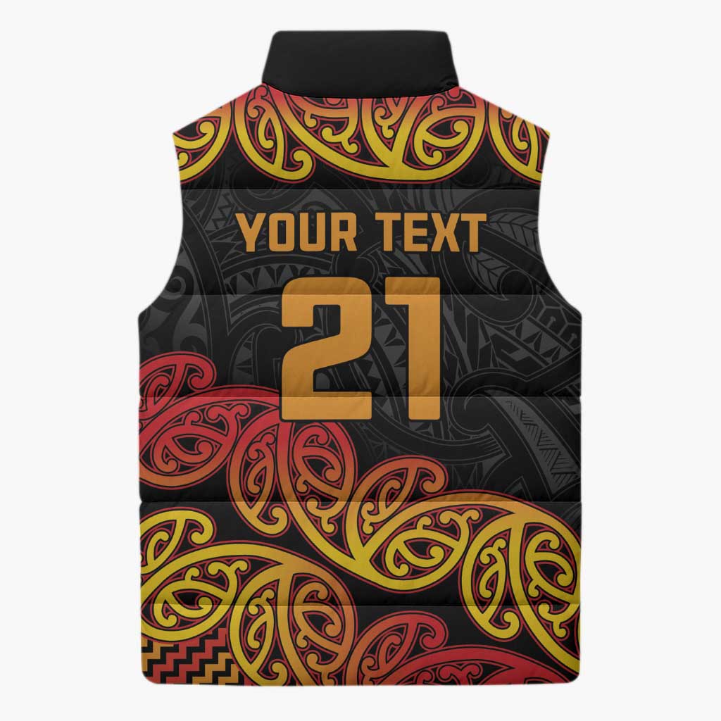 New Zealand Rugby Pacific Custom Sleeveless Puffer Jacket Rangatira Maori Kowhaiwhai Pattern - Aussie Hoodie