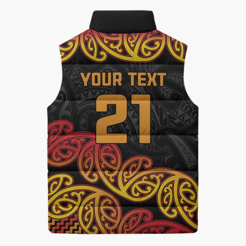 New Zealand Rugby Pacific Custom Sleeveless Puffer Jacket Rangatira Maori Kowhaiwhai Pattern - Aussie Hoodie