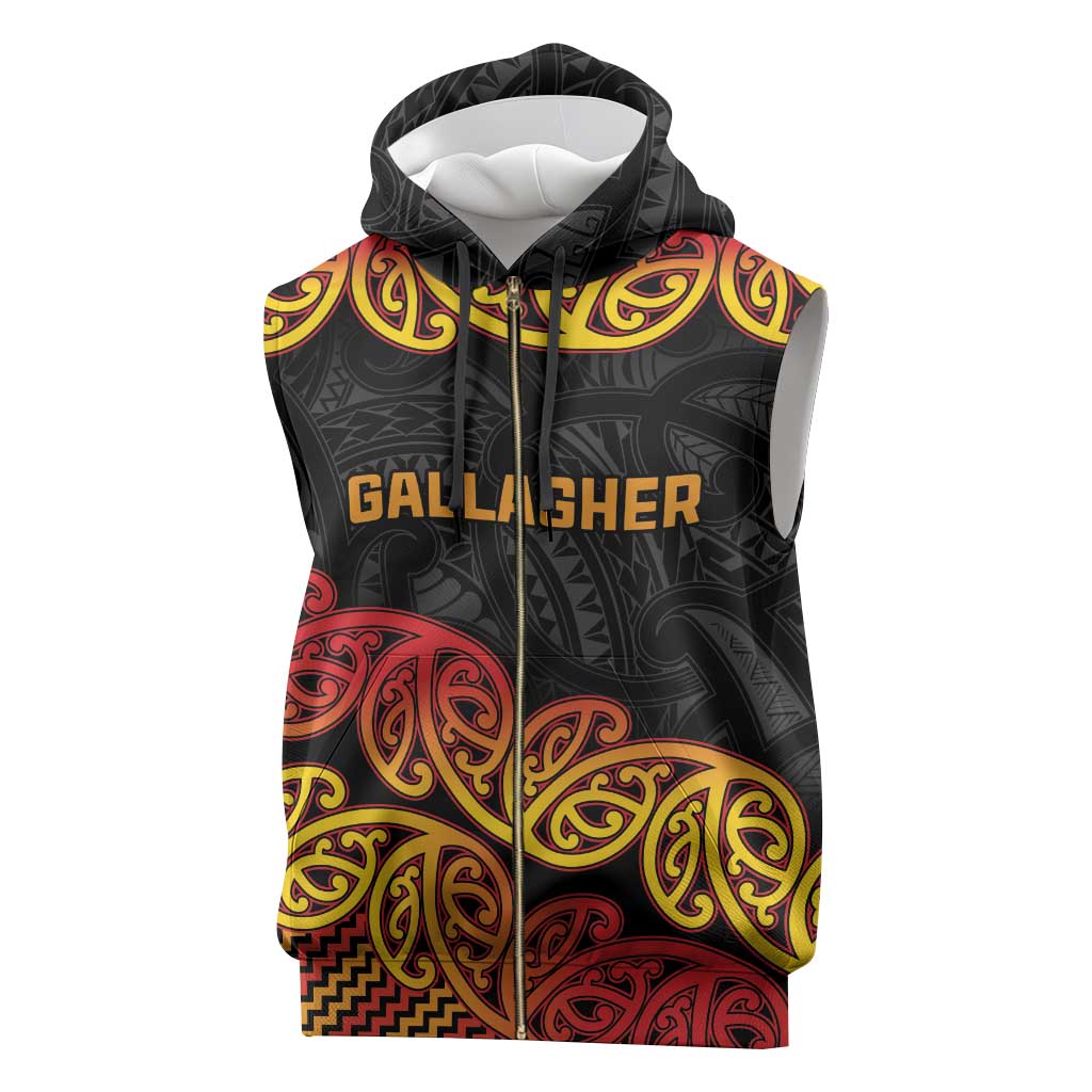 New Zealand Rugby Pacific Custom Sleeveless Zip Hoodie Rangatira Maori Kowhaiwhai Pattern - Aussie Hoodie
