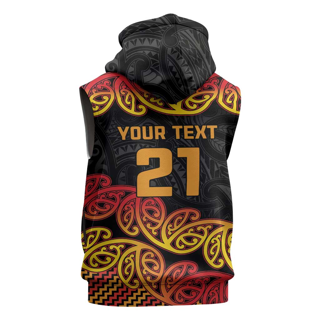 New Zealand Rugby Pacific Custom Sleeveless Zip Hoodie Rangatira Maori Kowhaiwhai Pattern - Aussie Hoodie