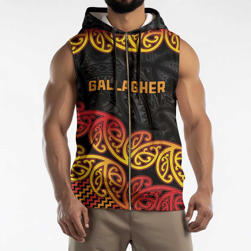 New Zealand Rugby Pacific Custom Sleeveless Zip Hoodie Rangatira Maori Kowhaiwhai Pattern - Aussie Hoodie