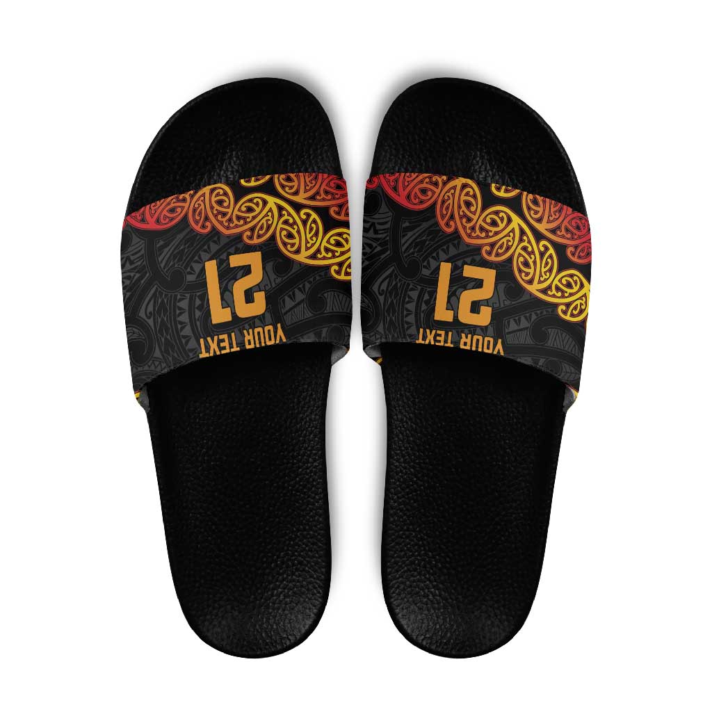 New Zealand Rugby Pacific Custom Slide Sandals Rangatira Maori Kowhaiwhai Pattern - Aussie Hoodie