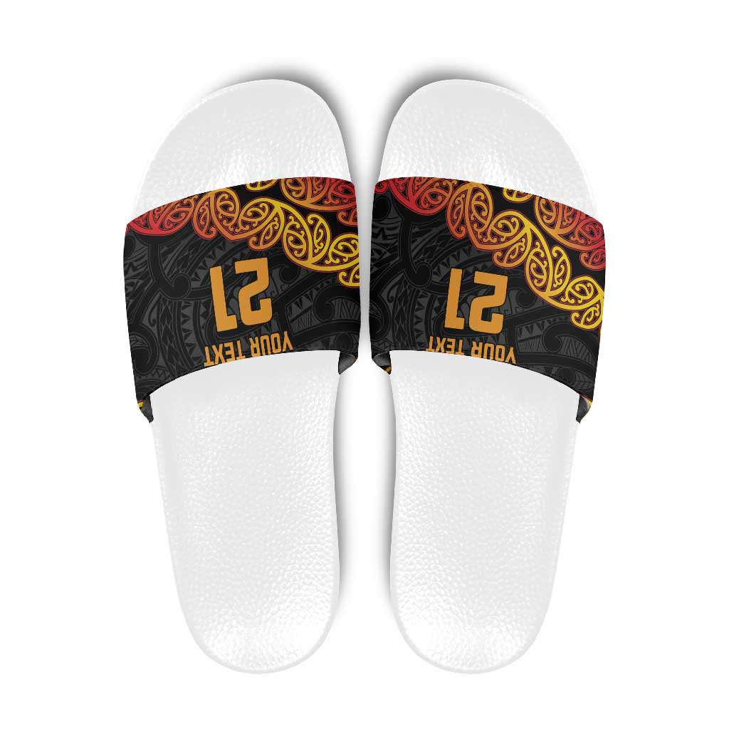 New Zealand Rugby Pacific Custom Slide Sandals Rangatira Maori Kowhaiwhai Pattern - Aussie Hoodie