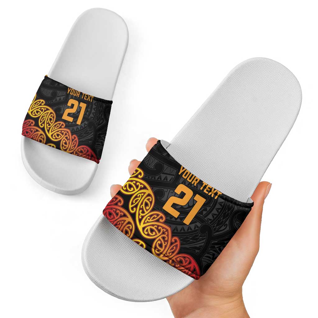 New Zealand Rugby Pacific Custom Slide Sandals Rangatira Maori Kowhaiwhai Pattern - Aussie Hoodie