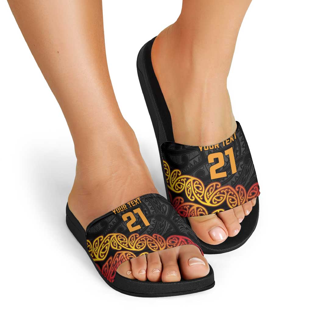 New Zealand Rugby Pacific Custom Slide Sandals Rangatira Maori Kowhaiwhai Pattern - Aussie Hoodie