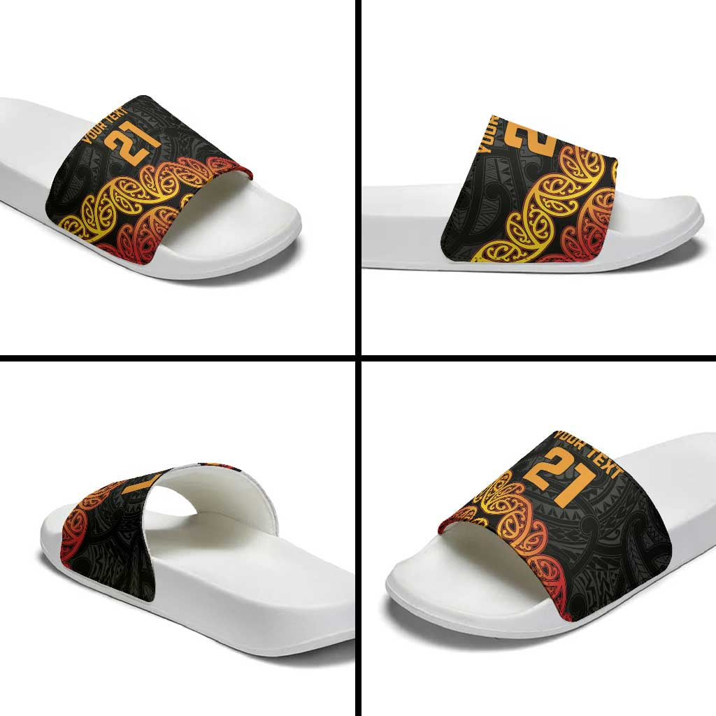 New Zealand Rugby Pacific Custom Slide Sandals Rangatira Maori Kowhaiwhai Pattern - Aussie Hoodie