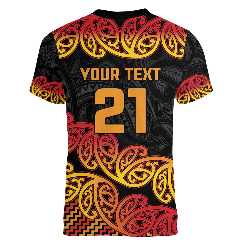 New Zealand Rugby Pacific Custom Women V-Neck T-Shirt Rangatira Maori Kowhaiwhai Pattern