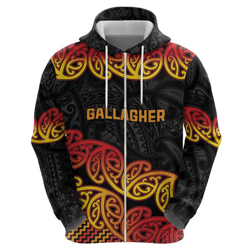 New Zealand Rugby Pacific Custom Zip Hoodie Rangatira Maori Kowhaiwhai Pattern