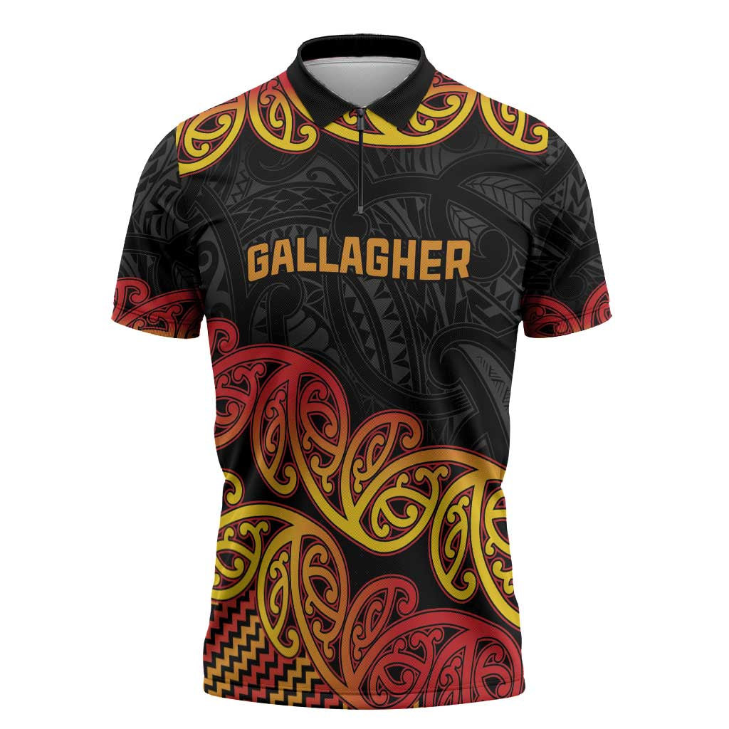 New Zealand Rugby Pacific Custom Zipper Polo Shirt Rangatira Maori Kowhaiwhai Pattern - Aussie Hoodie