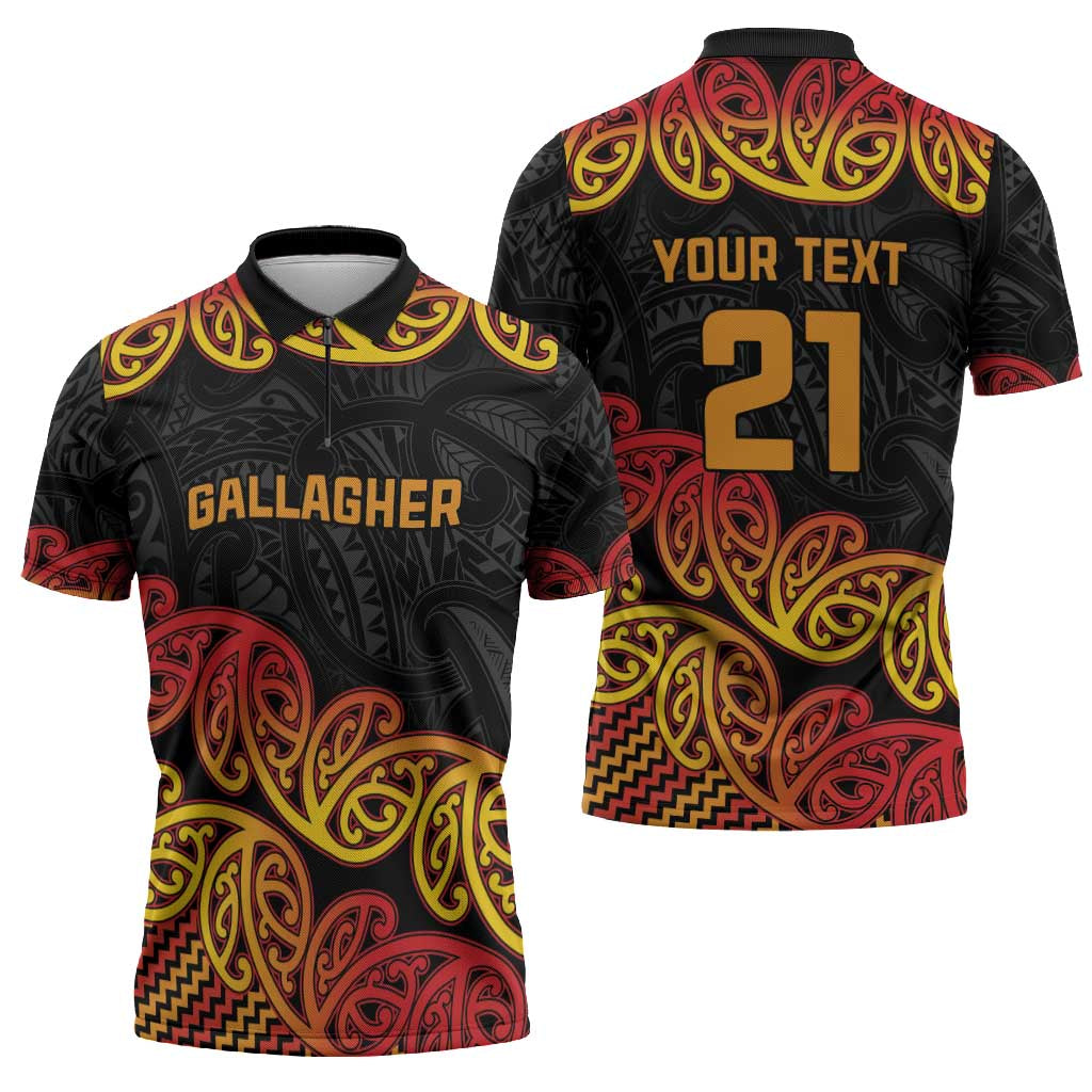 New Zealand Rugby Pacific Custom Zipper Polo Shirt Rangatira Maori Kowhaiwhai Pattern - Aussie Hoodie
