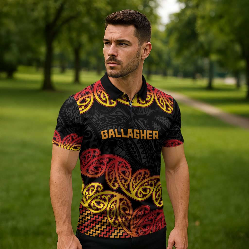 New Zealand Rugby Pacific Custom Zipper Polo Shirt Rangatira Maori Kowhaiwhai Pattern - Aussie Hoodie