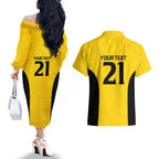 New Zealand Rugby Pacific Custom Couples Matching Off The Shoulder Long Sleeve Dress and Hawaiian Shirt Hau Awhiowhio Maori Tribal Tattoo