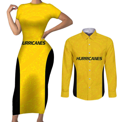 New Zealand Rugby Pacific Custom Couples Matching Short Sleeve Bodycon Dress and Long Sleeve Button Shirt Hau Awhiowhio Maori Tribal Tattoo