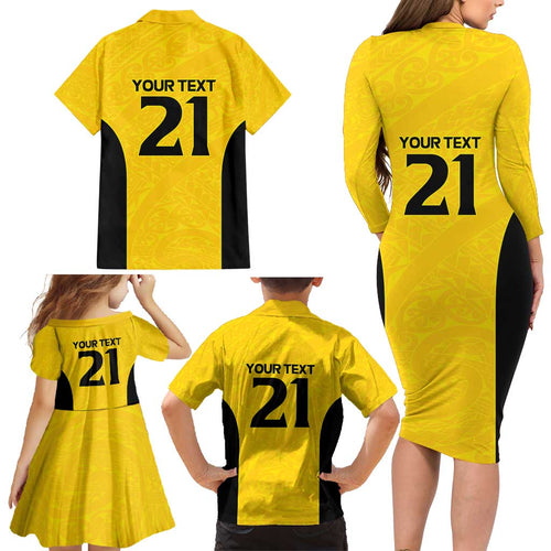 New Zealand Rugby Pacific Custom Family Matching Long Sleeve Bodycon Dress and Hawaiian Shirt Hau Awhiowhio Maori Tribal Tattoo