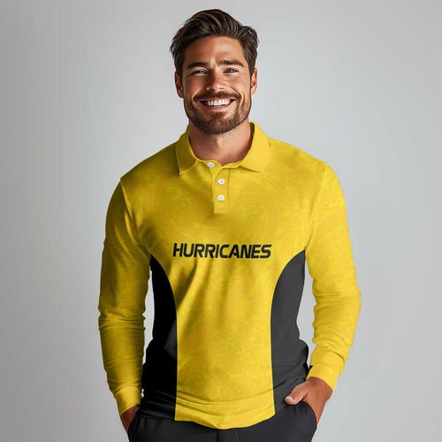 New Zealand Rugby Pacific Custom Long Sleeve Polo Shirt Hau Awhiowhio Maori Tribal Tattoo