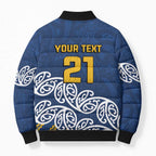 New Zealand Rugby Pacific Custom Bomber Puffer Jacket Kahupeka Maori Kowhaiwhai Pattern - Aussie Hoodie